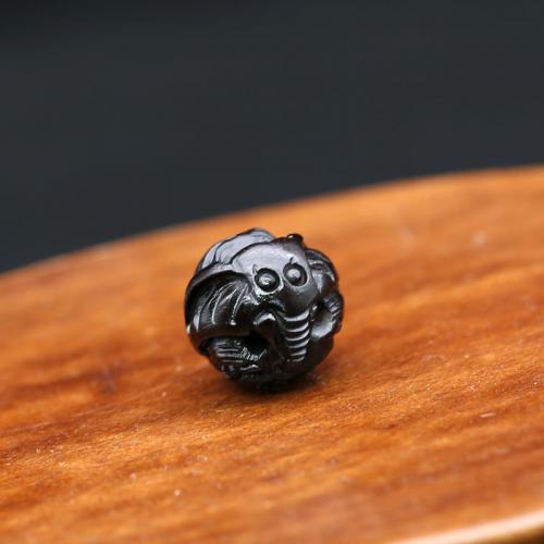 Wood Beads Black Sandalwood Round Carved DIY black 15mm Sold By PC