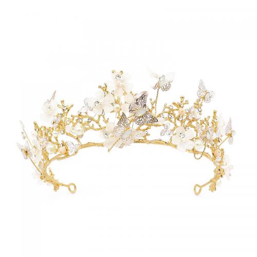 Bridal Tiaras Zinc Alloy with Rhinestone & Plastic Pearl fashion jewelry & for woman & with rhinestone gold nickel lead & cadmium free Diameter 15cm Height 6.4cm Sold By PC