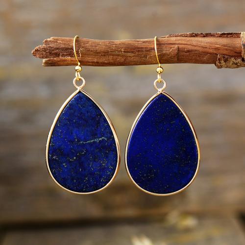 Gemstone Drop Earring, with Brass, Teardrop, gold color plated, Bohemian style & different materials for choice & for woman, 22x52mm, Sold By Pair