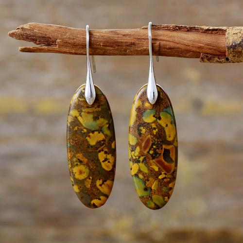 Natural Stone Drop Earring with Brass Teardrop plated Bohemian style & for woman Sold By Pair