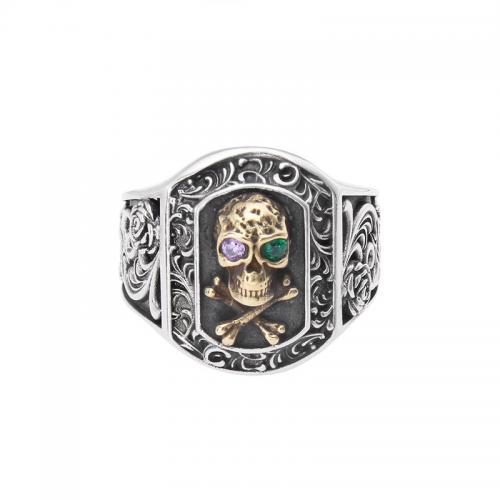 Brass Finger Ring Skull plated vintage & Unisex & with rhinestone US Ring Sold By PC