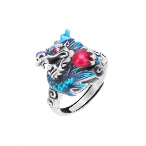 Brass Finger Ring, Dragon, silver color plated, Hand-Painted Enamel Glaze & adjustable & for man, US Ring Size:7-10, Sold By PC