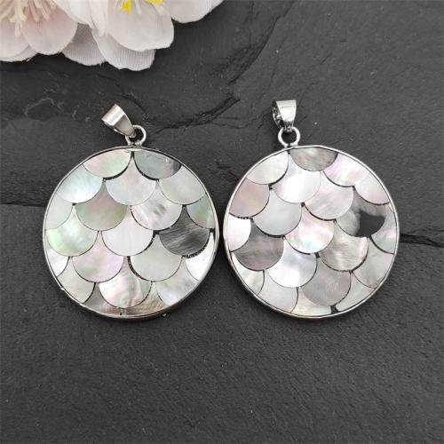 Shell Pendants with Brass Flat Round silver color plated fashion jewelry & DIY mixed colors Sold By PC