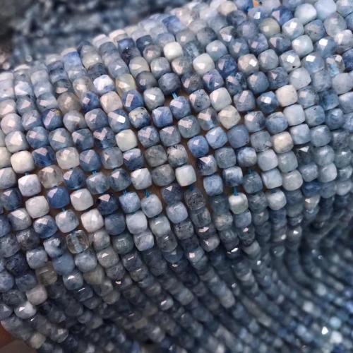 Gemstone Smycken Pärlor, Akvamarin, Square, polerad, DIY & fasetterad, havsblå, Length about 4-4.5mm, Såld Per Ca 38 cm Strand