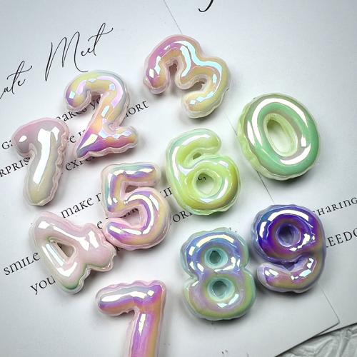 Nombre Perle Acrylique, numéro, Placage coloré, DIY & lumineux, couleurs mélangées, 22x26mm, Environ 500PC/sac, Vendu par sac