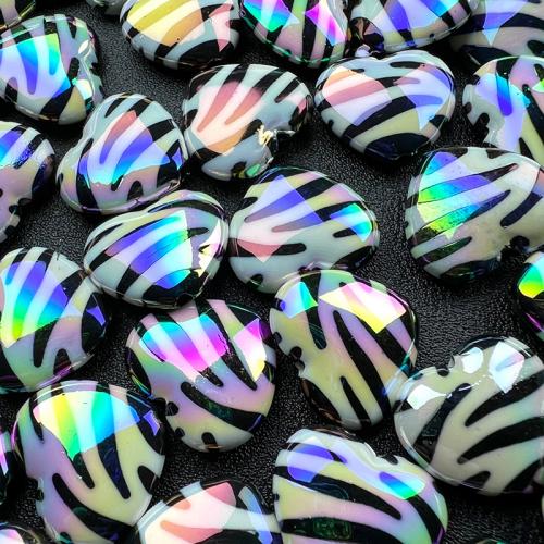 Belagte akryl perler, Heart, farverig forgyldt, du kan DIY & leopard mønster, 20mm, Ca. 200pc'er/Bag, Solgt af Bag