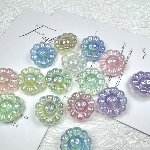 Belagte akryl perler, Flower, UV plating, du kan DIY & luminated, blandede farver, 24mm, Ca. 200pc'er/Bag, Solgt af Bag