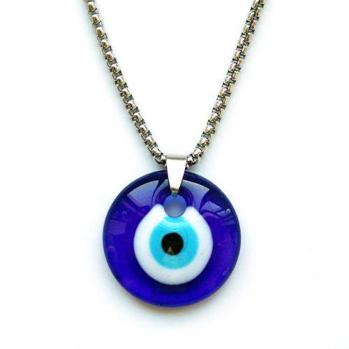Evil Eye šperky náhrdelník, Sklo, Kolo, barva stříbrná á, unisex & zlo vzor oko & různé velikosti pro výběr, více barev na výběr, Prodáno By PC