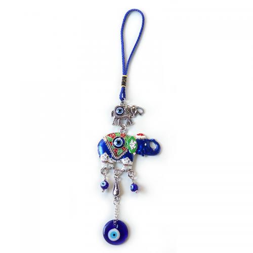Hanging Ornaments Zinc Alloy with Glass Elephant silver color plated evil eye pattern & enamel 300mm Sold By PC