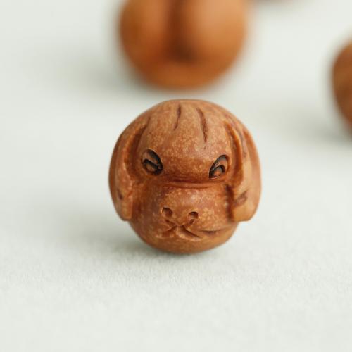 Wood Beads Peach Pit Dog Carved DIY yellow 12mm Sold By PC