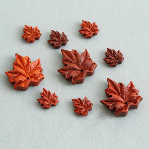 Wood Pendants Sandalwood Maple Leaf Carved DIY reddish-brown Sold By PC