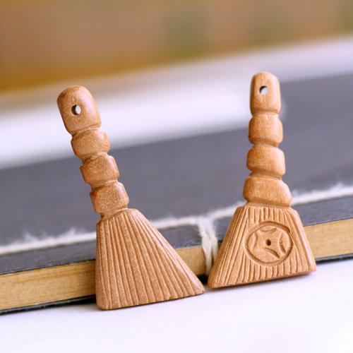 Wood Pendants Peach Wood Broom Carved DIY yellow Sold By PC