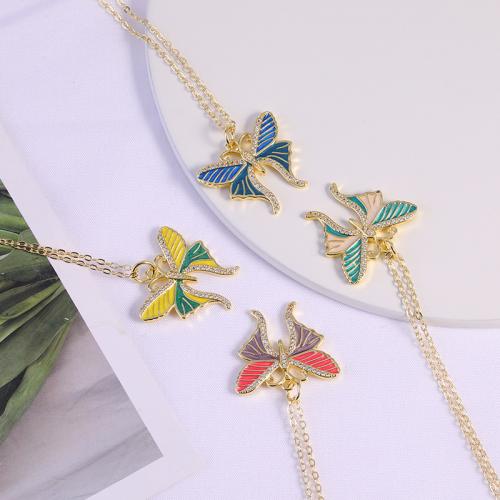 Cubic Zircon Micro Pave Brass Necklace with enamel with 6cm extender chain Butterfly fashion jewelry & micro pave cubic zirconia & for woman nickel lead & cadmium free Length Approx 47 cm Sold By PC
