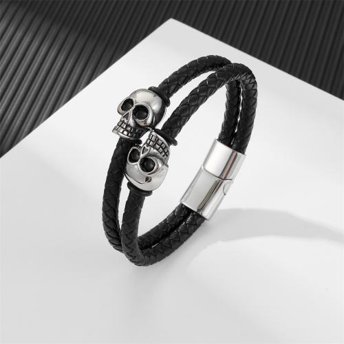 Leather Cord Bracelet 304 Stainless Steel with Faux Leather handmade Double Layer & fashion jewelry & for man nickel lead & cadmium free Sold By PC