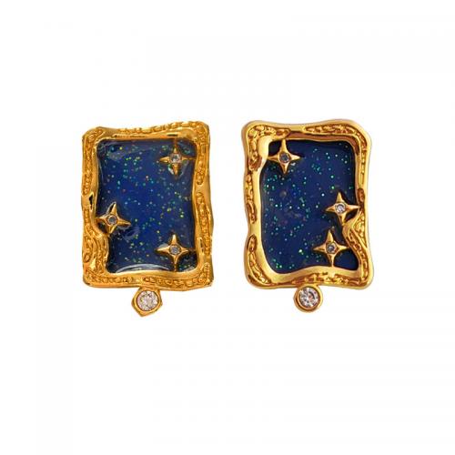 Cubic Zirconia Micro Pave Brass Earring real gold plated micro pave cubic zirconia & for woman & enamel golden Sold By Pair