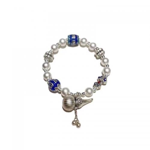 laiton bracelet, calebasse, Placage de couleur argentée, Vintage & bleuissement & unisexe, Longueur Environ 7 pouce, Vendu par PC
