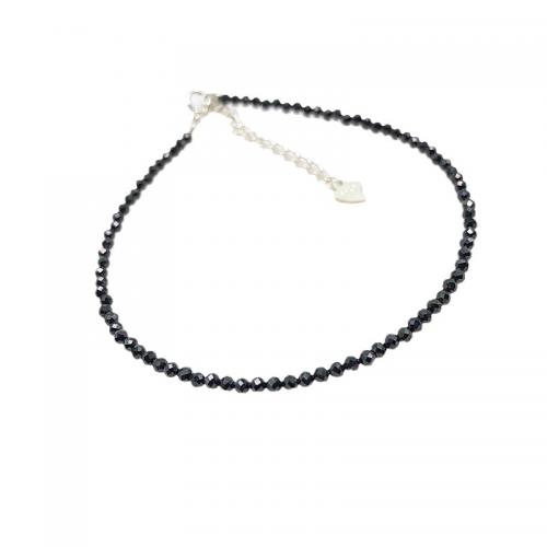 Negro+Spinel Pulsera, con Plata de ley 925, Joyería & para mujer, beads length 2mm, longitud aproximado 6.3 Inch, Vendido por UD