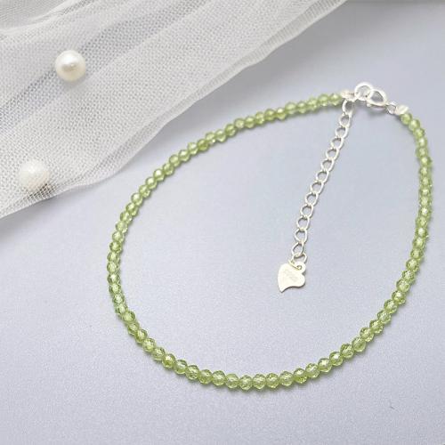 Peridot Stone Bracelet and Necklace with 925 Sterling Silver & for woman beads length 2mm Sold By PC