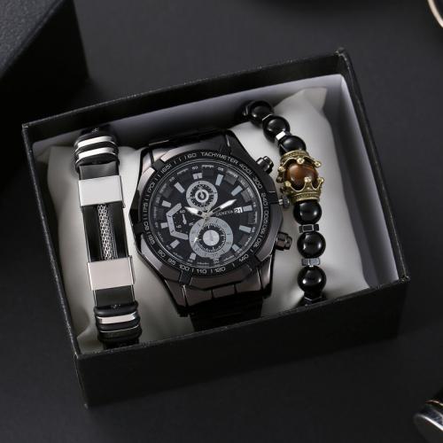 Zinc Alloy Watch Bracelet with PU Leather & Glass plated Chinese movement & for man Sold By PC