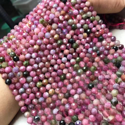 Gemstone smykker perler, Turmalin, Runde, poleret, du kan DIY & facetteret, blandede farver, Length about 6-6.5mm, Solgt Per Ca. 38 cm Strand