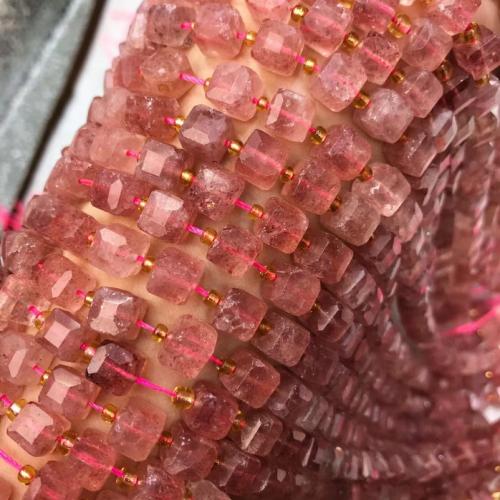Φυσικό χαλαζία κοσμήματα χάντρες, Strawberry Quartz, Πλατεία, γυαλισμένο, DIY & διαφορετικό μέγεθος για την επιλογή & πολύπλευρη, ροζ, Sold Per Περίπου 38 cm Strand