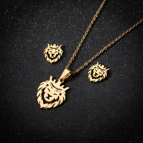 Fashion Stainless Steel Jewelry Sets Stud Earring & necklace 304 Stainless Steel with 5cm extender chain Lion Vacuum Ion Plating fashion jewelry & for woman & hollow Length Approx 40 cm Sold By Set