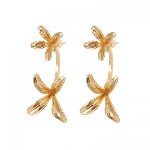 Brass Stud Earring Flower 14K gold plated fashion jewelry & for woman nickel lead & cadmium free Sold By Pair
