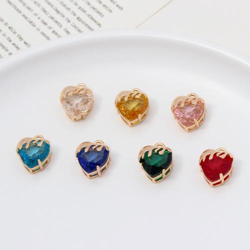 Cubic Zirconia Brass Pendants with Cubic Zirconia Heart gold color plated DIY Sold By PC