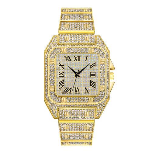 Zinc Alloy Watch Bracelet with Glass Square plated Chinese movement & for woman & with rhinestone watch size bangle inner diameter 60mm Sold By PC