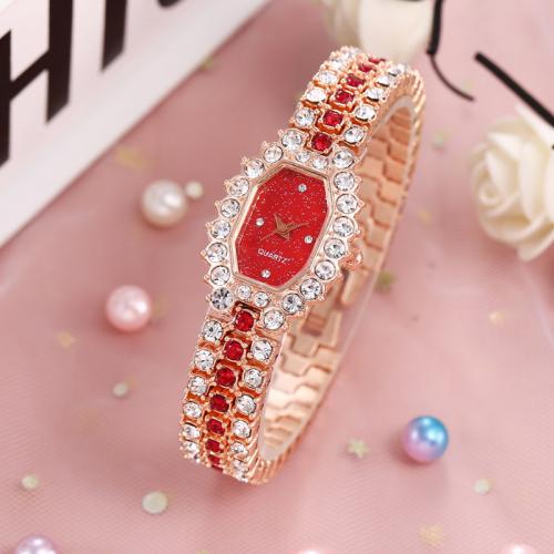 Zinc Alloy Watch Bracelet with Glass Geometrical Pattern plated Chinese movement & for woman & with rhinestone watch size bracelet length 160mm Sold By PC
