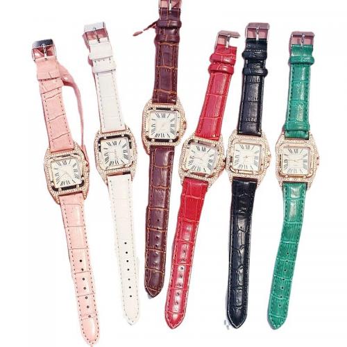 Zinc Alloy Watch Bracelet with PU Leather & Glass Geometrical Pattern plated Chinese movement & for woman & with rhinestone watch size bangle inner diameter 60mm Sold By PC