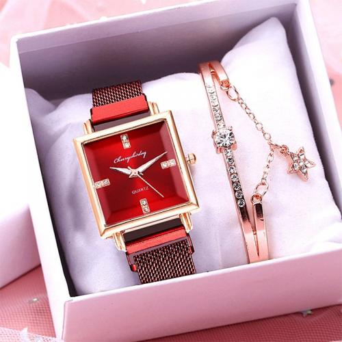 Zinc Alloy Watch Bracelet with Glass Geometrical Pattern plated Chinese movement & for woman & with rhinestone watch size bangle inner diameter 60mm Sold By Set
