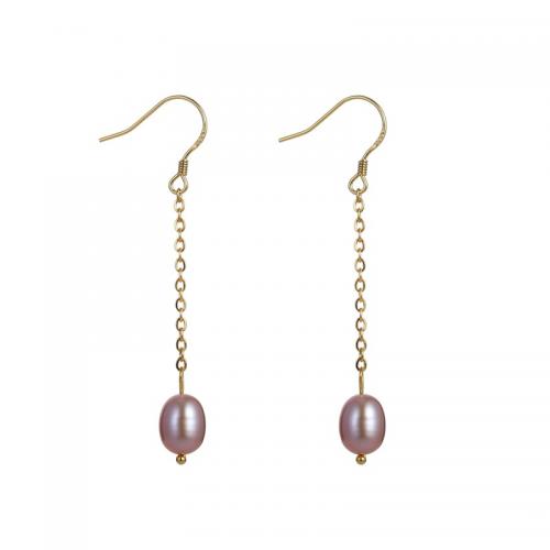 Brass Drop Earring with pearl gold color plated fashion jewelry & for woman nickel lead & cadmium free Sold By Pair