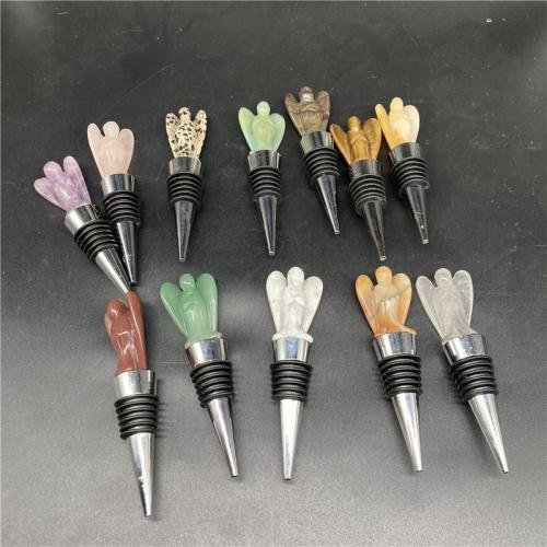 Gemstone Bottle Stopper with Rubber & 304 Stainless Steel random style & mixed 100mm Sold By PC