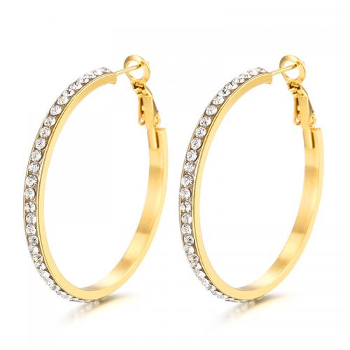 Stainless Steel Hoop Earring 304 Stainless Steel Donut Vacuum Ion Plating fashion jewelry & for woman & with rhinestone Sold By Pair