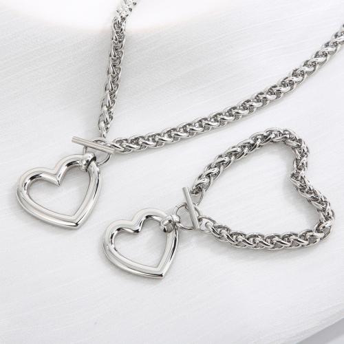 Fashion Stainless Steel Jewelry Sets bracelet & necklace 304 Stainless Steel Heart Vacuum Ion Plating fashion jewelry & for woman Sold By PC