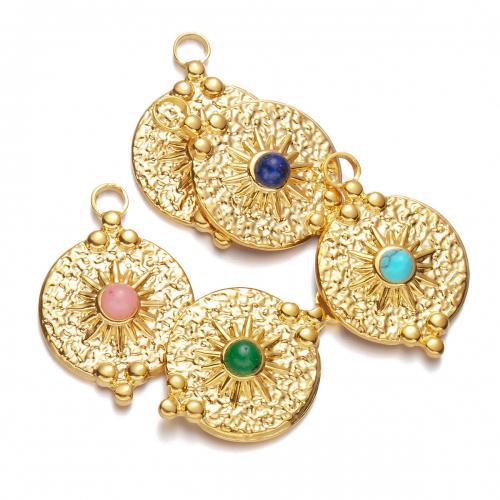 Stainless Steel Pendants 304 Stainless Steel with Resin Round gold color plated DIY Sold By Bag