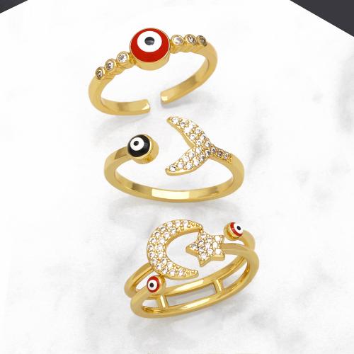 Evil Eye sieraden vinger ring, Messing, plated, mode sieraden & verschillende ontwerpen voor de keuze & micro pave zirconia, meer kleuren voor de keuze, nikkel, lood en cadmium vrij, Ring inner diameter:17mm, Verkocht door PC