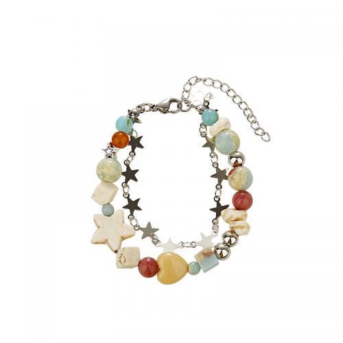 Bracelets en laiton, avec Pierre naturelle & Shoushan Stone, avec 5CM chaînes de rallonge, Placage, pour femme, couleurs mélangées, Longueur Environ 15 cm, Vendu par PC