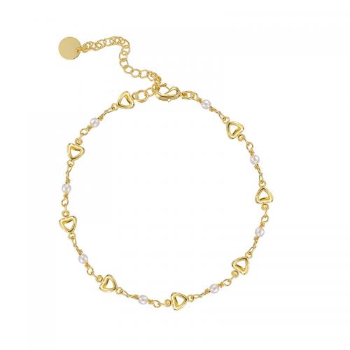 Brass Anklet with Shell Pearl plated for woman golden Sold By PC