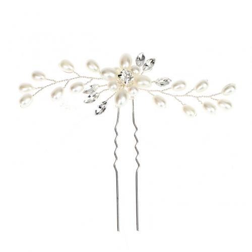 Hair Stick Iron with brass wire & Rhinestone & Plastic Pearl fashion jewelry & for woman nickel lead & cadmium free Sold By PC