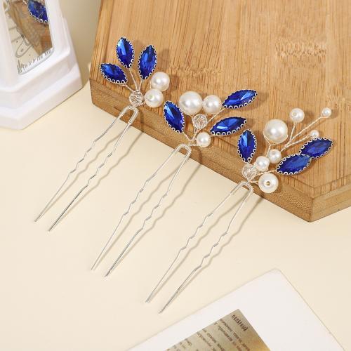Hair Stick brass wire with Rhinestone & Plastic Pearl three pieces & fashion jewelry & for woman nickel lead & cadmium free Sold By Set