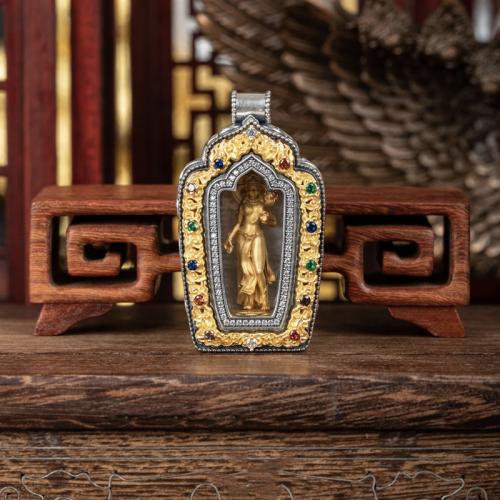 Rhinestone Brass Pendants Guanyin plated vintage & DIY & with rhinestone pendant length 30-50mm Sold By PC