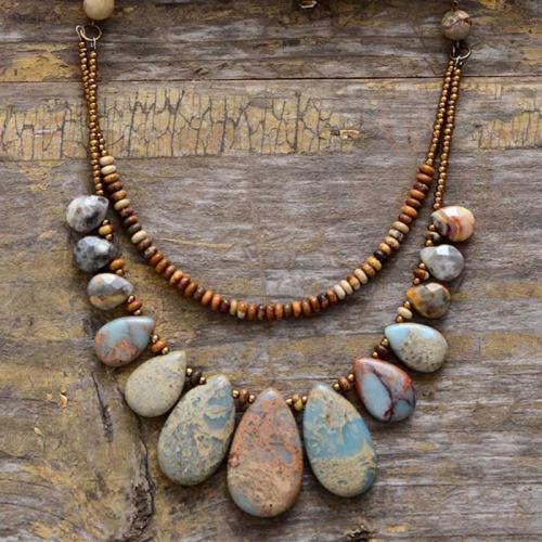 Agate Necklace with turquoise Teardrop Double Layer & Unisex Length Approx 16-20 Inch Sold By PC