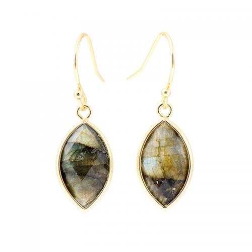 Labradorite Drop Earring with Brass Horse Eye gold color plated Bohemian style & for woman Sold By Pair