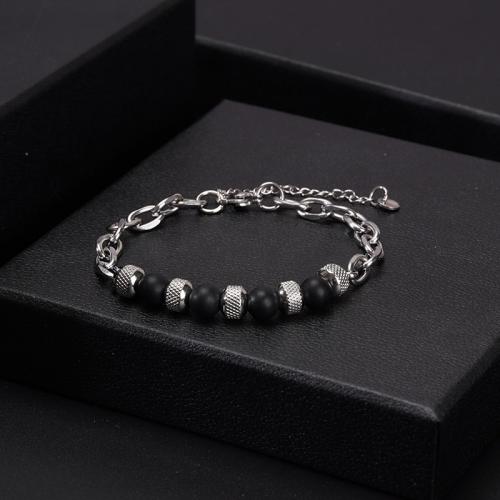 Couple Bracelet and Bangle 304 Stainless Steel with Natural Stone with 5cm extender chain fashion jewelry & Unisex nickel lead & cadmium free Length Approx 18 cm Sold By Pair