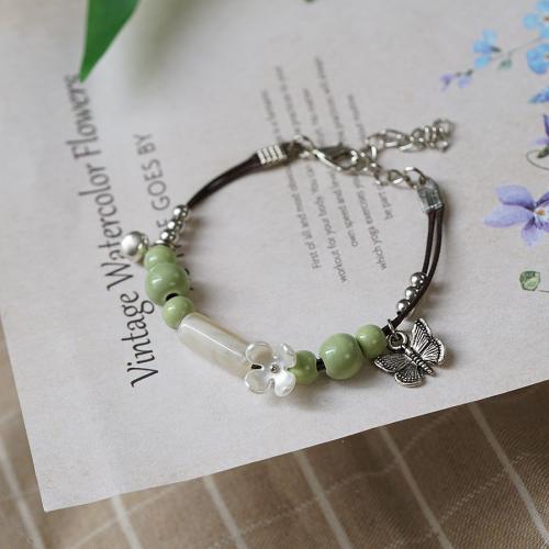 Porcelain Bracelet with Wax Cord & Zinc Alloy handmade fashion jewelry & for woman Length Approx 15-20 cm Sold By PC