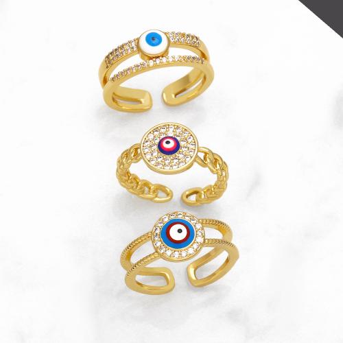 Evil Eye sieraden vinger ring, Messing, plated, mode sieraden & verschillende ontwerpen voor de keuze & micro pave zirconia, meer kleuren voor de keuze, nikkel, lood en cadmium vrij, Ring inner diameter:17mm, Verkocht door PC