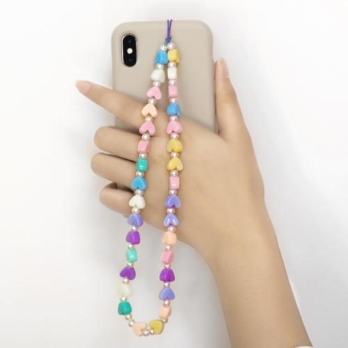 Mobile Phone Lanyard Resin with Nylon Cord & Plastic Pearl Heart fashion jewelry Random Color Rope length 11cm chain length 44cm Sold By PC