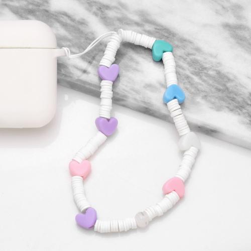 Mobile Phone Lanyard Resin with Polymer Clay & Nylon Cord Heart fashion jewelry Random Color Rope length 11cm chain length 27cm Sold By PC